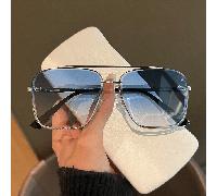 TEMU Gafas de sol estilo aviador de moda, montura metálica + acetato de puente, forma rectangular con lente AC azul degradado, elegante accesorio unisex.