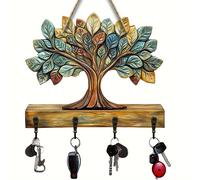 TEMU Gancho de Llaves de Madera con Árbol Vital Colorido 2D , 1 Pieza, Ganchos Metálicos Rústicos para Decoración en o Porche, Tamaño Pulgadas x 9.84 Pulgadas, Fácil Instalación