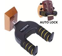 TEMU Gancho de pared de madera para guitarra eléctrica, con diseño de madera y de bloqueo automático, para bajos eléctricos como para guitarras acústicas de cuerdas de acero