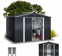 TEMU GARDEBRUK® Cobertizo de Herramientas Metálico XXL 5m² con Base 260x205x180cm Puerta Corredera en Antracita Metálico o Metálico - Cobertizo de Almacenamiento para Jardín de 9m³