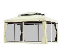 TEMU Gazebo de Jardín de Aluminio Outsunny 4x3 Techo Ventilado, Cortinas 4, Mosquiteras 4 y 8 Agujeros de Drenaje para Fiestas, y en Color Crema