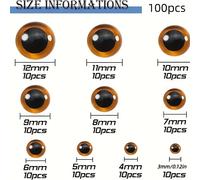 TEMU GDGDSY 100pcs Kits de Ojos de Vidrio de 3mm a 12mm Tamaños Surtidos para Manualidades, Feltrado con Aguja, Osos, Muñecas, Señuelos y Costura
