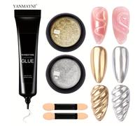 TEMU Gel de Escultura 3D para Uñas, 15G Gel 3D Transparente, Polvos para Modelado y Tallado de Uñas, Gelatina 5D en Relieve Candy con Kit de Polvo Cromado Dorado Plateado