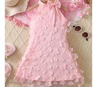 TEMU Girls' Soft Pink Floral-like princess dress - Sleeveless party wedding outfit with, A-Line knee-length non-Transparent dress for Birthday, Formal & Casual Attire - Machine Washable Girls Clothing