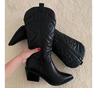TEMU GOGD Botas Retro Vaqueras para Mujer - Botas de Tacón con Cremallera y Punta Afilada, Botas de Media Caña Compatibles con TPR, Ideales para Fiestas, Vacaciones y Uso al , Zapatos para Mujer