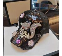 TEMU Gorra de béisbol con diamantes de y adornos de flores | Malla, ajuste ajustable, transpirable, elaboración artesanal estampada a caliente, lavar a únicamente