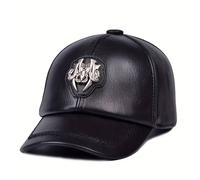 TEMU Gorra de béisbol de cuero auténtico para hombre, ajuste ajustable, estilo callejero, material de , con opción de regalo de vacaciones para hombres, gorra de moda , gorra negra elegante.
