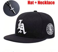TEMU Gorra de béisbol de Los Ángeles para hombre con bordado gótico, 2 piezas: gorra y collar, gorra deportiva de moda para exteriores, unisex y ajustable. Regalo