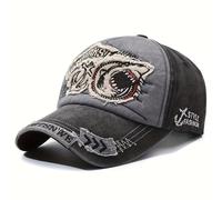 TEMU Gorra de béisbol unisex de 1 pieza para y otoño, estilo desgastado con bordado de tiburón, parte superior , gorra de pico de , tamaño ajustable, gorra de