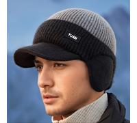TEMU Gorro de invierno para hombre con protección para y forro polar, gorro cuello de para ciclismo al con diseño de bloques de color.