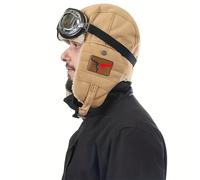 TEMU Gorro de piloto de esquí para montañismo al , forrado y , con diseño , etiqueta de cuero, protección para , gafas antiviento, casual, elegante y con estilo