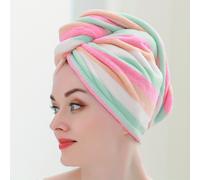 TEMU Gorro de Secado de Cabello a Rayas Coloridas - Terciopelo Coral , Absorbente y de Secado Rápido, Gorro de Ducha Chic para Damas - Ideal para el Cuidado del Cabello y Artículo de Baño