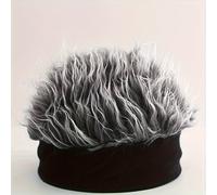 TEMU Gorro Deportivo de Broma con Peluca Esponjosa, Negra y Blanca para Fiesta , Adorno para Cabello Liso, Disponible en