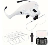 TEMU GOXAWEE Lupa de Cabeza con luz LED, aumento x5 (1.0X-3.5X), ajustable para lectura y trabajos en joyería/electrónica, sin manos