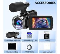 TEMU Grabadora de Video 4K HD con Micrófono Externo, Cámara Digital 48MP Rotación de 270° 18X y Tarjeta SD de 32GB