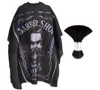 TEMU Gran capa de con diseño "Barber Shop" - cepillo de pelo negro, negro y elegante, para de pelo profesionales, accesorios para cortar pelo | Capa gráfica de | Tejido duradero