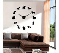 TEMU Gran Reloj de Pared DIY Dachshund Sin con Espejo, Diseño Adorable y Gigante para Amantes del Perro Salchicha, Decoración e en Cómics, Acabado de Calidad, Construcción a Pilas