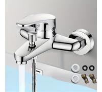 TEMU Grifo de Baño de Aleación de , Cabezal de Ducha Cromado con Divisor y Válvula de Acero Inoxidable en Pared - Herrajes de Instalación: para Navidad