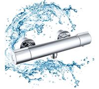 TEMU Grifo de ducha Homelody con termostato, mezclador cromado, ducha con botón de seguridad a 38°C, grifo termostático de ducha, accesorios de ducha de acero inoxidable.