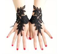 TEMU Guantes de Encaje Elegantes para Novia - Hechos a , Diseño Sin Dedos para Vestidos de Boda y Fiesta, Poliéster, Ajuste Elástico
