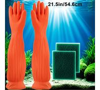 TEMU Guantes de limpieza para acuario de larga de 21.6 pulgadas - Juego doméstico de 4 piezas con 2 esponjas de fregar, antideslizantes y ( para lavavajillas/acuario/lavandería)