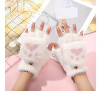 TEMU Guantes sin dedos de dibujos animados para mujer, cálidos, de punto de poliéster, con forro de felpa, elásticos, para uso casual de , lavables a .