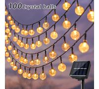 TEMU Guirnalda de luces inteligente con bolas de cristal, células solares, 100/50/20 bolas y 8 , ideal para patios, camping, , fiestas y árboles de Navidad