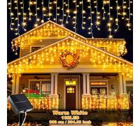 TEMU Guirnalda de luces LED solares tipo icicle para exteriores, 96/162 LED, 8 , luces colgantes navideñas para crear , ideales para techos, jardines, terrazas, , fiestas y decoraciones de