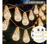 TEMU Guirnalda de luces solares para exteriores tipo "fairy light", 25/15/10 luces retro colgantes de cuerda de cáñamo para patio, 8 de , ideal para fiestas de , patios, , tiendas, , camping, árboles