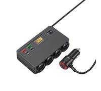 TEMU GYIOEUPT 1pc Cargador de coche multifuncional 25, 8 en 1 adaptador de carga rápida para coche, 4 puertos de DC12V/24V, 2 puertos Type-C y 2 USB, , detección de voltaje LED