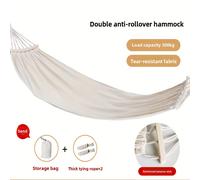 TEMU Hamaca Ancha con Barra Antirrotación - Hamaca de Lona Transpirable para Exteriores para 2 con 2 Cuerdas Resistentes de 2m y Bolsa de Transporte - Ideal para Patio Trasero, Camping, Playa ( Crema)