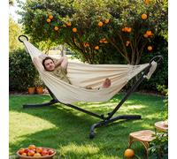 TEMU Hamaca fuerte y resistente con soporte, soporta 529 lb, para tu patio o jardín, en una elegante combinación y beige.