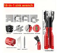 TEMU Herramienta de tubería antideslizante de , llave de fregadero y grifo 18 en 1, fácil de instalar y mantener, estructura de metal, adecuada para el de 18 interfaces de tuberías de agua