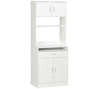 TEMU HOMCOM Alacena de Cocina Mueble Aparador Auxiliar con 4 Puertas Bandeja Extraible Estante Ajustable Cajon y Encimera de Microondas 70x40x180 cm