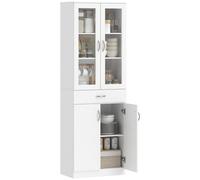 TEMU HOMCOM Alacena de Cocina, Mueble Auxiliar de Cocina con Puertas de Vidrio, Cajón, Estantes Ajustables, para Comedor, Salón, , 60x35x180 cm