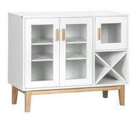 TEMU HOMCOM Aparador de Cocina con Botellero Mueble Buffet Auxiliar Puertas de Vidrio y Botellero X para 4 Botellas para Comedor Estilo Moderno Antivuelco 90x37x75 cm