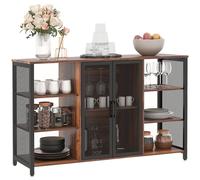 TEMU HOMCOM Aparador de Cocina Industrial Mueble Buffet Auxiliar con 6 Estantes Abiertos Porta Copas y Estante Ajustable para Bar Comedor 120x40x76 cm MarronRustico