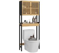 TEMU HOMCOM Armario de Almacenamiento para Inodoro, Muebles de Baño Sobre el Inodoro WC con Gabinete de y Estante Abierto 60L X 21.5L X 172H Cm Bambú - Madera Natural y Negro