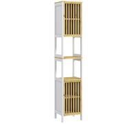 TEMU HOMCOM Armario de Baño Columna de Baño Mueble Auxiliar de Baño con 2 Compartimentos Abiertos de Rejilla y Estantes Ajustables 32x30x172 cm