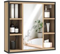 TEMU HOMCOM Armario de Baño con Espejo Armario de Pared Mueble de Baño con Estante Ajustable y 6 Compartimentos Abiertos 60x16x58,5 cm
