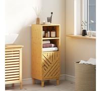 TEMU HOMCOM Armario de Baño Mueble Auxiliar de Baño 32x30x90 cm con 2 Estantes Abiertos Puerta y Patas de Bambú Estilo Moderno para Espacios Pequeños Natural