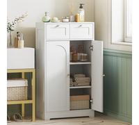 TEMU HOMCOM Armario de Baño , Mueble Auxiliar de Baño, 60x30x108 cm, con 2 Cajones, Estante Abierto y Puerta con Panel Arqueado, Estilo Moderno, para Espacios Pequeños,