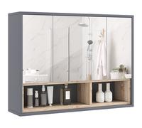 TEMU HOMCOM Armario de pared, mueble de baño con gabinete de espejo, espejo de baño con almacenamiento, gabinete de con 8 compartimentos, Dim. 80L X 20W X 60H Cm,