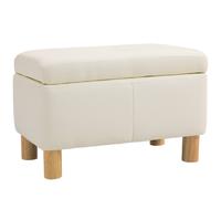 TEMU HOMCOM Baúl de Almacenaje para Dormitorio 33L Puff Almacenaje Tapizado en PU de Almacenaje con Patas de Madera para Pasillo Salón 60x38x40 cm Crema