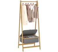 TEMU HOMCOM Burro Ropa de Bambú con Cesta de Tela con , Perchero Burro Ropa Plegable, Perchero para Recibidor, Entrada, Dormitorio, 60x44,5x157,5 cm, Natural y