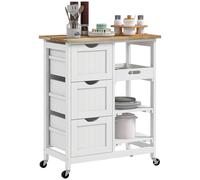 TEMU HOMCOM Carro de Cocina Carrito Auxiliar con Ruedas Carrito Verdulero con Tablero de Madera 3 Cajones 2 Estantes Abiertos y Bandeja Extraíble para Comedor Salón 67x37x85, 5 cm