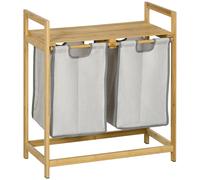 TEMU HOMCOM Cesto para Ropa Sucia de Bambú Cesto de Sucia con 2 Bolsas Extraíbles y Estante Carga 20kg 2x40.6L para Baño Dormitorio 64x33x73 cm Natural