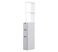 TEMU HOMCOM Columna Auxiliar de Baño Moderno Armario de Baño Mueble Auxiliar de Baño con 2 Estantes 2 Cajones y 1 Puerta Antivuelco 15x33x136, 5 cm