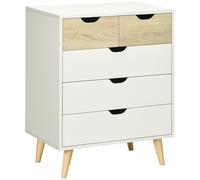 TEMU HOMCOM Cómoda con 5 Cajones Cajonera de Armario con Patas Elevadas para Dormitorio Salón Estudio Estilo Moderno Antivuelco 60x40x77, 5 cm Natural y