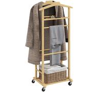 TEMU HOMCOM de Noche de Bambú, Perchero con Ruedas, Colgadores de Ropa, Barras para Pantalones, Bandeja y Zapatero, Perchero Burro para Dormitorio, Pasillo, 47x33,7x105,5 cm, Natural